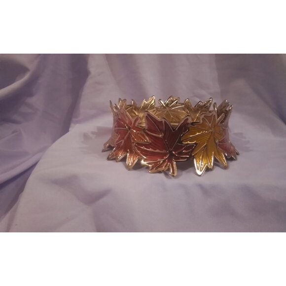Bath & Body Works Candle Ring Holder Autumn Leaves Gold & Red Metal - Picture 1 of 2